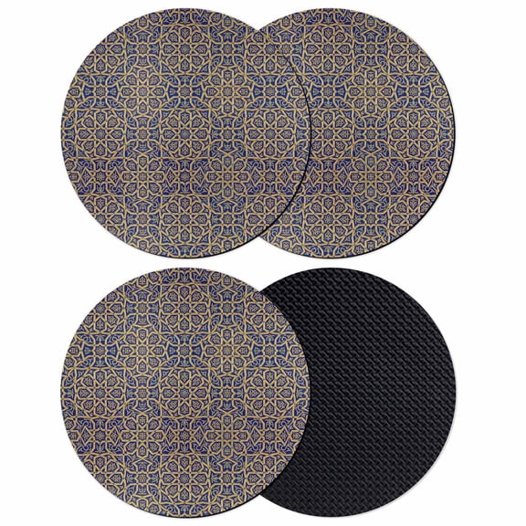Vintage Mediterranean Coasters Set of 4, Absorbent Coasters for Drinks, Retro Morocco Abstract Art Brown Blue Coaster for Desk Coffee Table Protection, Home Decor House Warming Gifts 4"