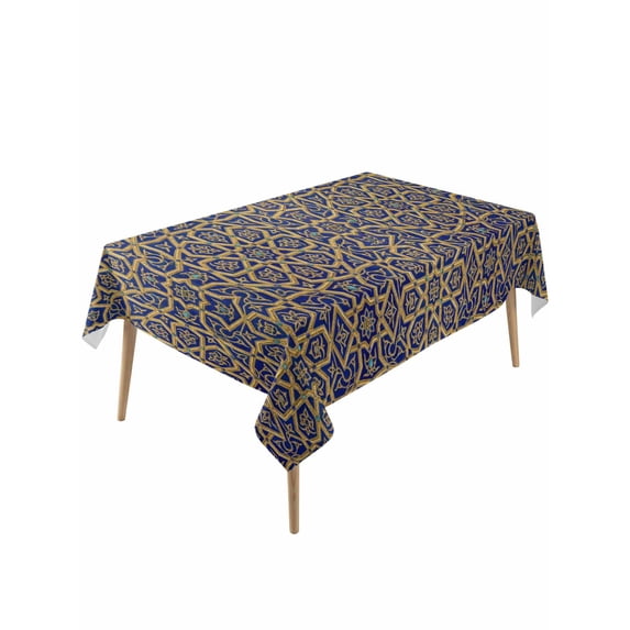 Vintage Mediterranean Table Cloth, Waterproof Tablecloth for Rectangle Tables, Retro Morocco Abstract Art Brown Blue Reusable Washable Fabric Table Cover for Restaurant Kitchen Dining Tables 54"x108"