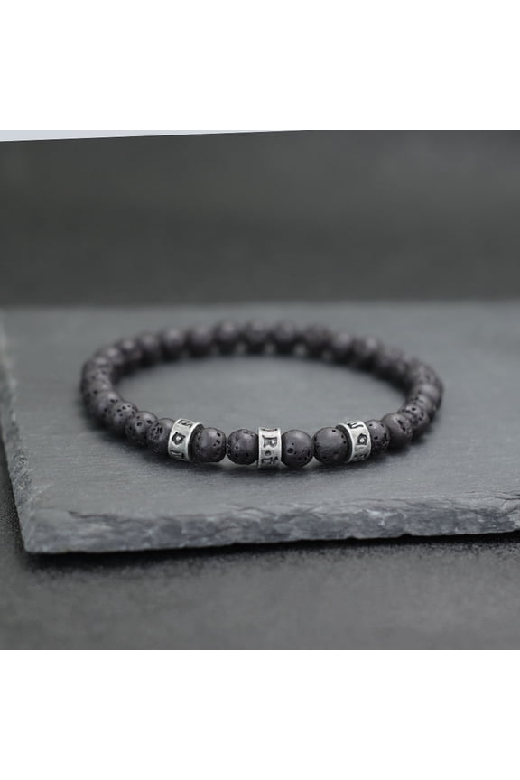 Vintage Men Apparel Accessories Bracelet Buddhist Runes Natural Onyx Lava Stone Beads Hand Decoration Meditation Homme Jewelry