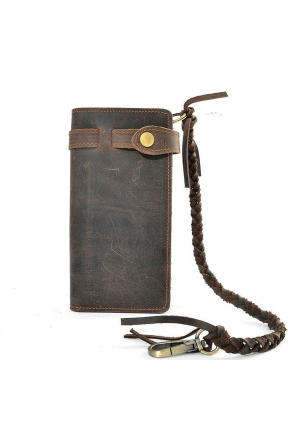 Vintage Men Leather Biker Long Chain Trucker Wallet Card Holder Checkbook Purse