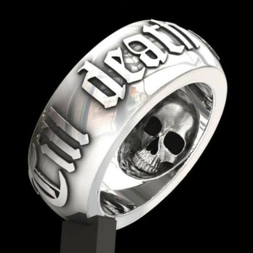 Vintage Men Silver Skull Stainless Steel Biker Finger Rings