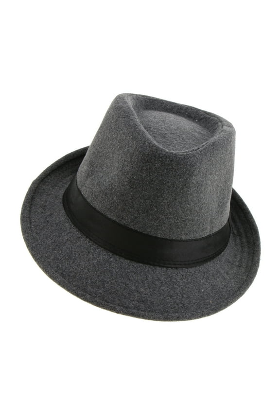 Vintage Men Wool Felt Hat Winter Fedora Trilby Panama Hat Gangster Gray