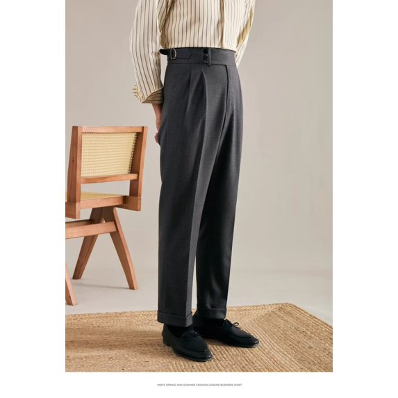 Vintage Men's Cotton Casual Pants Relaxed Fit Trousers Dress Pants