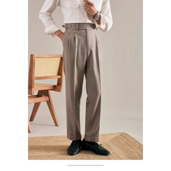 Vintage Men's Cotton Casual Pants Relaxed Fit Trousers Dress Pants