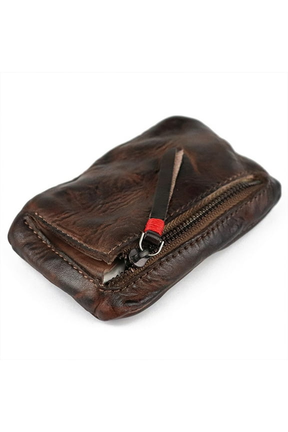 Vintage Men's Genuine Leather Mini Coin Purse Card Case Holder Wallet Clutch Male Short Zipper Small Change Bag