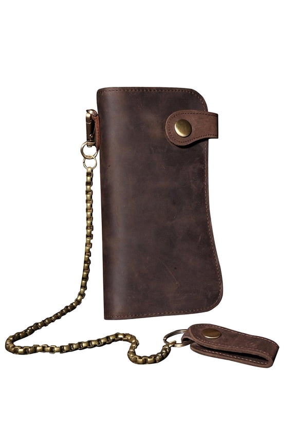 Vintage Men's Leather Biker Chain Long Wallet Checkbook Card Holder Purse Clutch