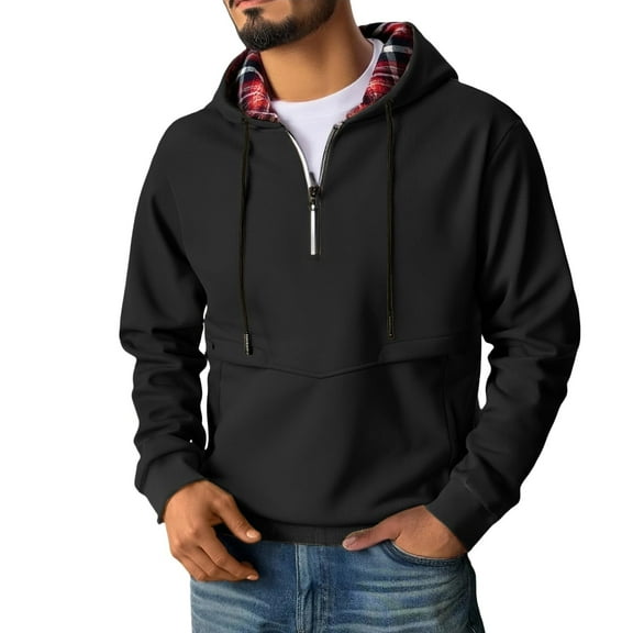 Vintage Men's Pocket Zip-Up Adjustable Cuff Hooded Trench Coat Fall Winter Hooded Sweatshirts Pullovers,Size S-3XL