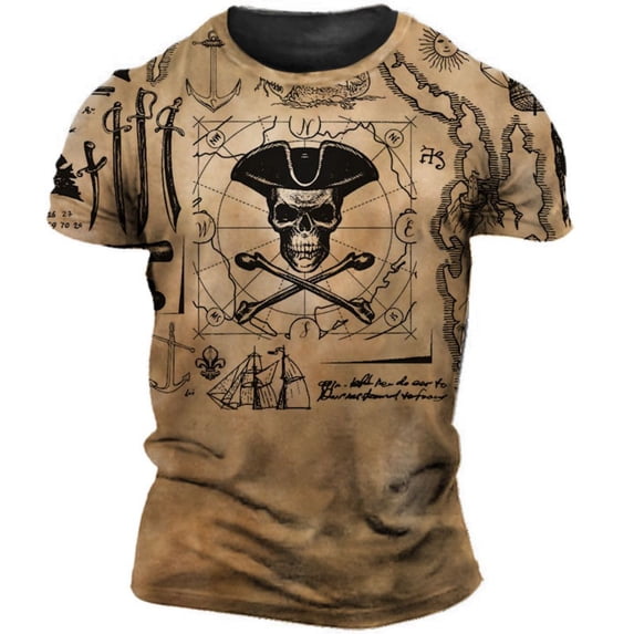 Vintage Men's Short Sleeve Shirt Compass Print T-shirt Nautical Tops Summer O-Neck Sweatshirt Tees Designer Daily Mens Clothing