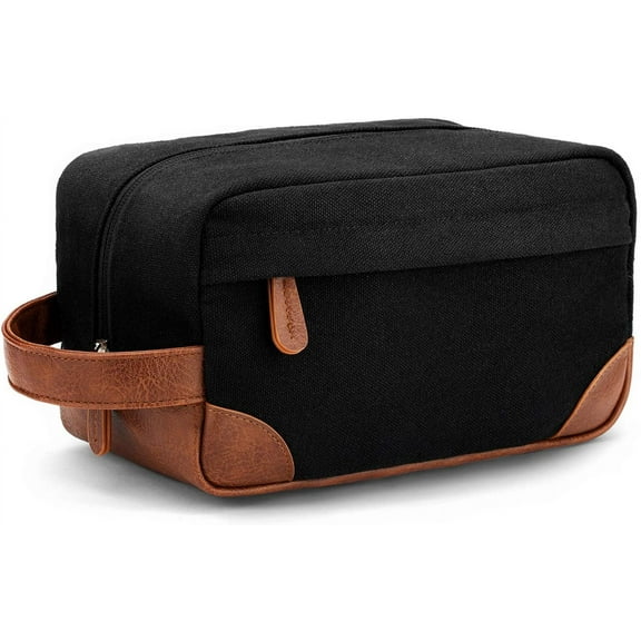 Vintage Men's Toiletry Bag, Water-Resistant Canvas Kit with Handle, Multi-Compartment Organizer for Short Trips, Ideal Gift for Dad, Boyfriend, Grandfather& Friends,Black