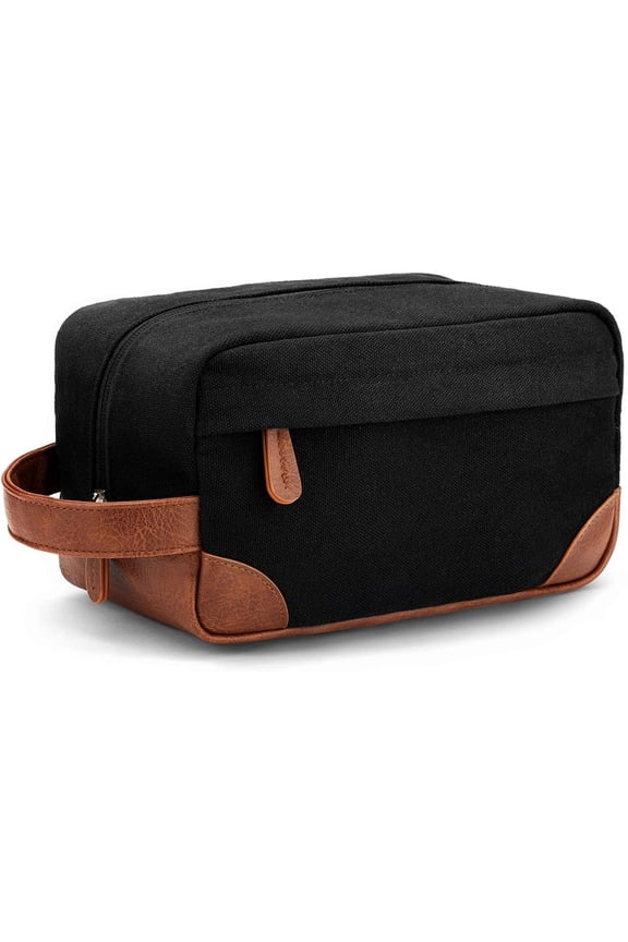Vintage Men's Toiletry Bag, Water-Resistant Canvas Kit with Handle, Multi-Compartment Organizer for Short Trips, Ideal Gift for Dad, Boyfriend, Grandfather& Friends,Black