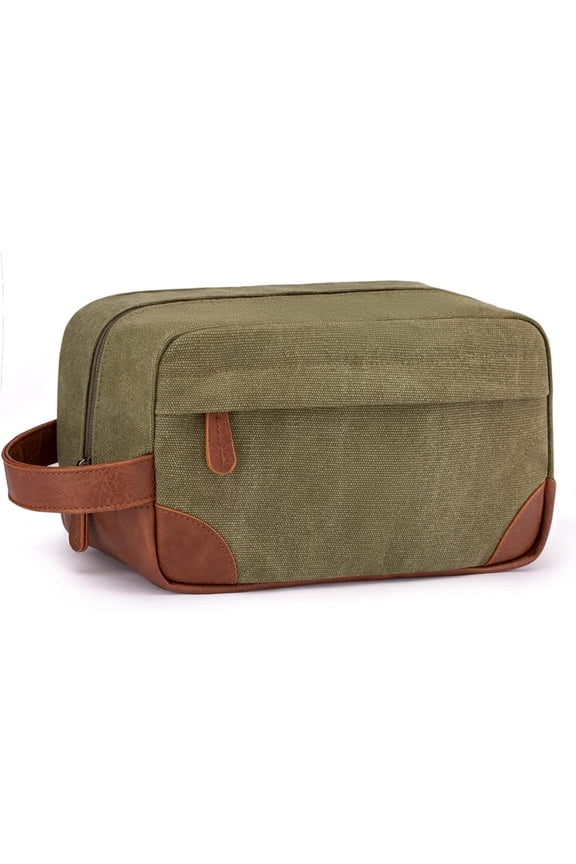 Vintage Men's Toiletry Bag, Water-Resistant Canvas Kit with Handle, Multi-Compartment Organizer for Short Trips, Ideal Gift for Dad, Boyfriend, Grandfather& Friends,green