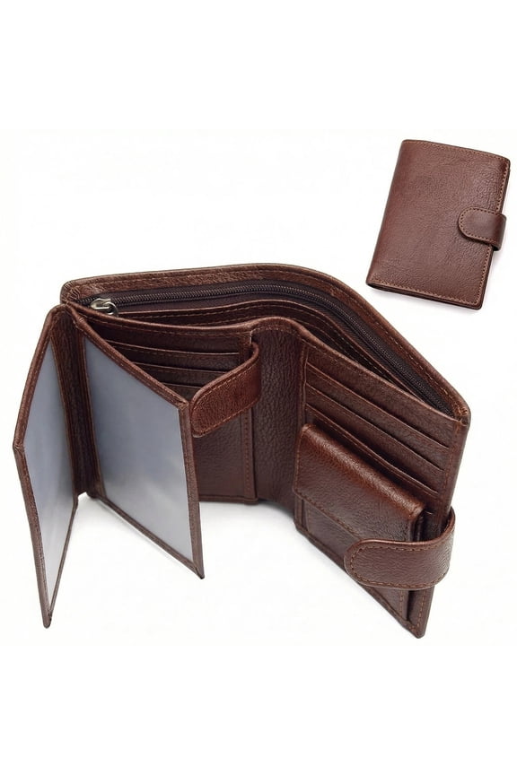 Vintage Men's Trifold Wallet Genuine Leather with RFID Blocking, Multiple Card Slots, ID Holder, Coin Pocket, Slim Minimalist, Gifts for Women, Coffee
