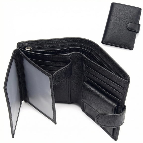 Vintage Men's Trifold Wallet Genuine Leather with RFID Blocking, Multiple Card Slots, ID Holder, Coin Pocket, Slim Minimalist, Gifts for Women, Black