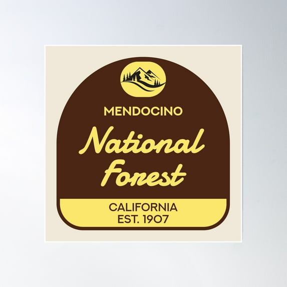 Vintage Mendocino National Forest Poster Wall Art, Modern Wall Decor, 24x24 UNFRAMED