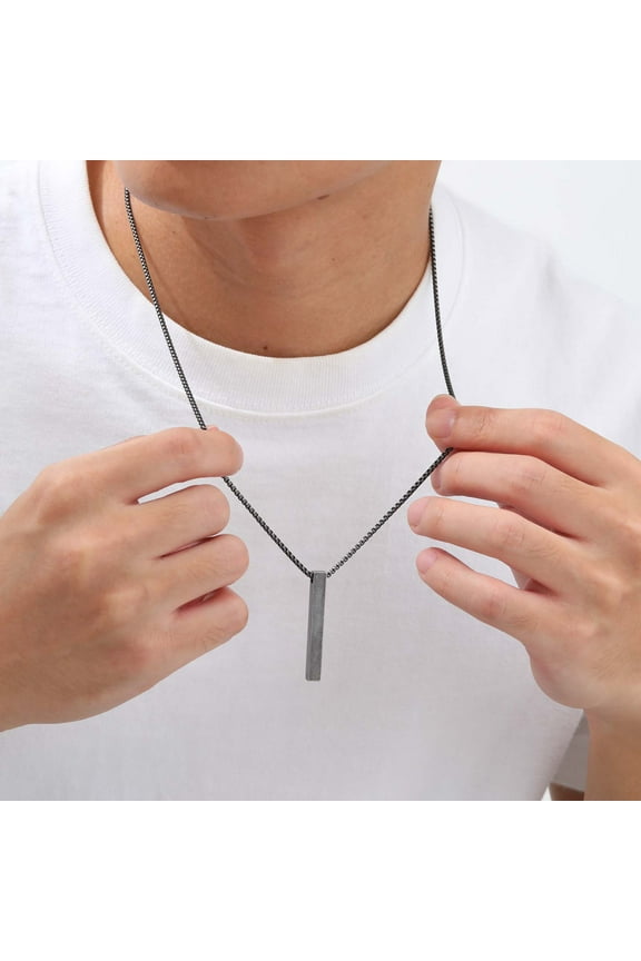 Vintage Mens Bar Pendant Necklace Simple Stainless Steel Vertical Cuboid Stick Pendant Necklaces Jewelry Gifts for Husband Boyfriend Dad Brother