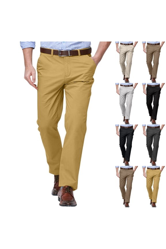 Vintage Mens Casual Pants - Regular Fit Ultra Stretch Flat Front Chinos | Lightweight Work & Travel Pants Blue 30