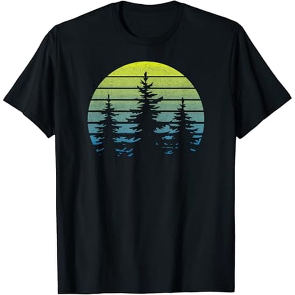 Vintage Mens Hiking Shirt Boys Retro Camping Trees Graphic T-Shirt