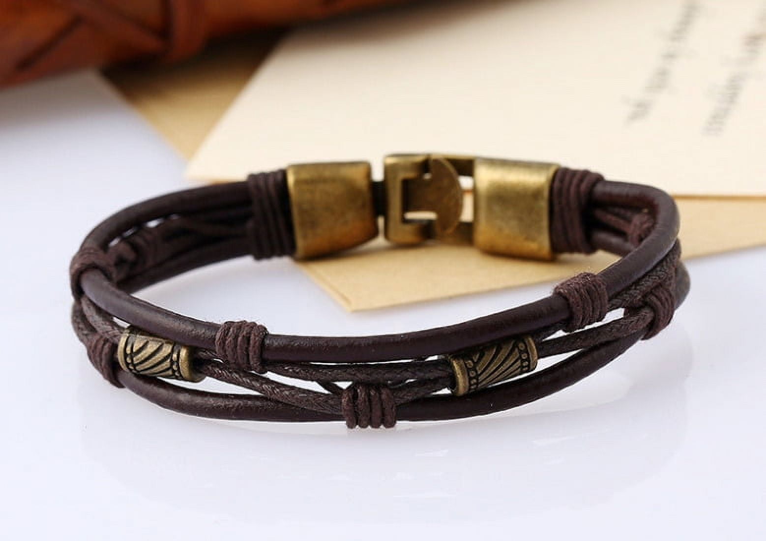 DEZILOO Vintage Mens Leather Wristband Bracelet Brown Rope Bangle Cuff Braided
