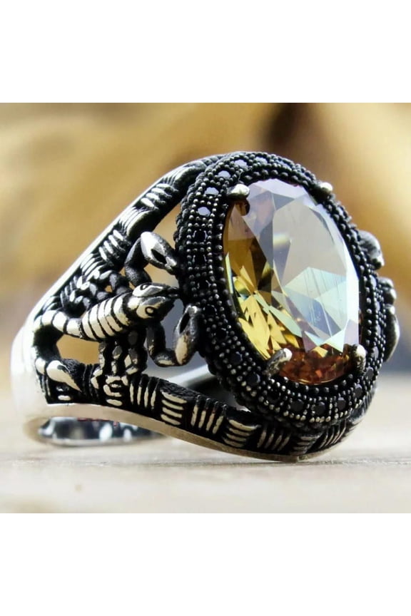 Vintage Mens Scorpion Ring Adjustable Copper Electroplated Geometric Faceted Gemstone Fashion Ring