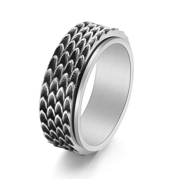 Vintage Mens Stainless Steel Dragon Scale Rotating Ring Antique Silver Finish For Men Size 6 7 8 9 10 11 12 13