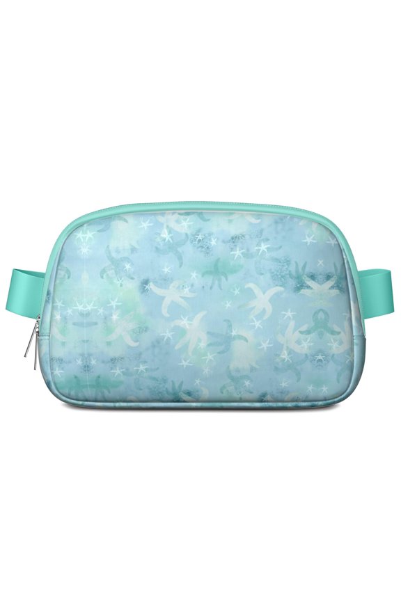 Vintage Mermaid Fanny Pack for Women – Starfish & Anchor Print Waist Bag with Ocean Creatures, Seashells, Coral & Nautical Summer Vibes