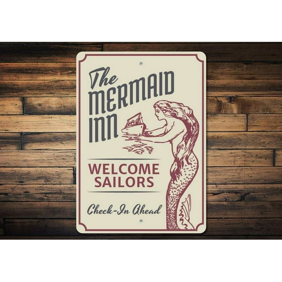 Vintage Mermaid Inn Novelty Decor, Metal Wall Sign - 10x14 Inches