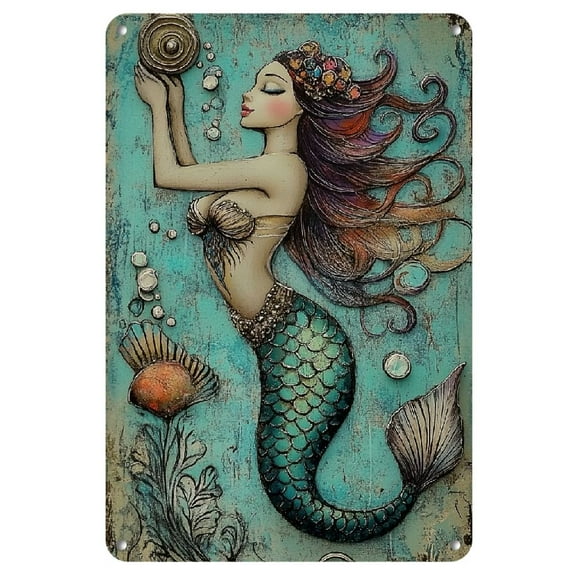 Vintage Mermaid Metal Tin Sign - 8x12 Inch | Perfect for Home, Office, Bar, Cafe & Garage Decor | Indoor/Outdoor Wall Art, Ocean Theme Decor, Iron Painting, Room & Library, Perfect for Room Decor