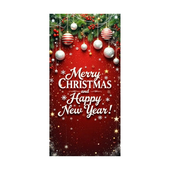 Vintage Merry Christmas Door Cover Backdrop Red and Green Hanging Banner for New Year Indoor/Outdoor Front Door Party Supplies 35"*71"