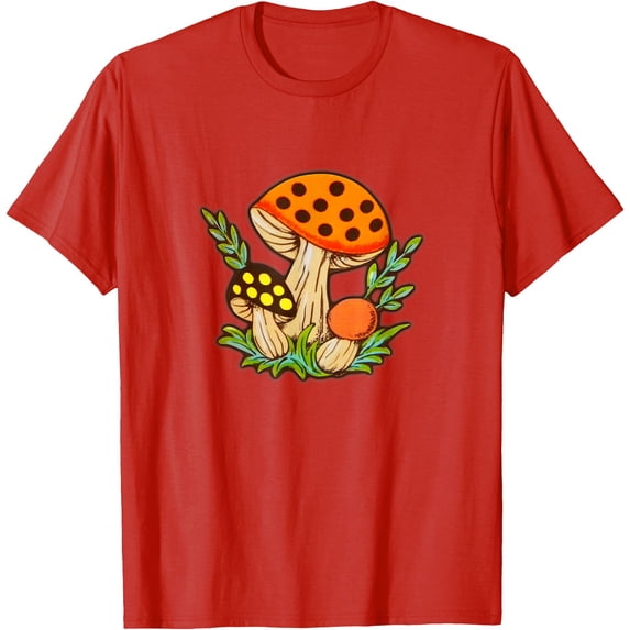 Vintage Merry Mushrooms 70s Retro Kitchen Unisex T-Shirt for Men Women Kids Toddler,Red Color,Size L