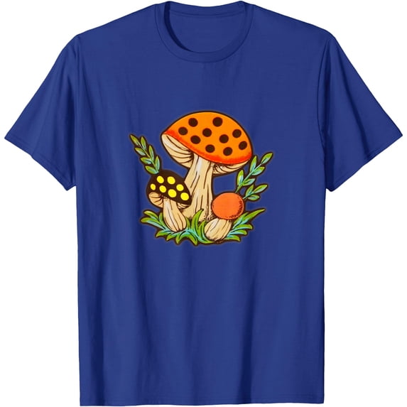 Vintage Merry Mushrooms 70s Retro Kitchen Unisex T-Shirt for Men Women Kids Toddler,Royal Blue Color,Size 5XL