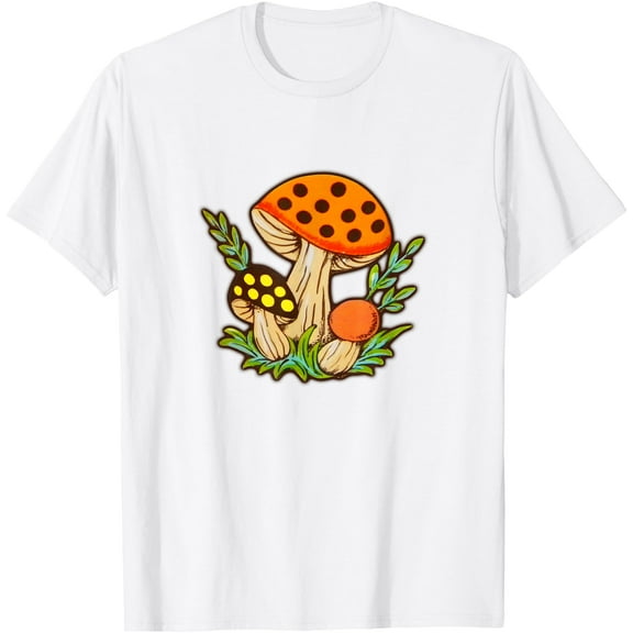 Vintage Merry Mushrooms 70s Retro Kitchen Unisex T-Shirt for Men Women Kids Toddler,White Color,Size M