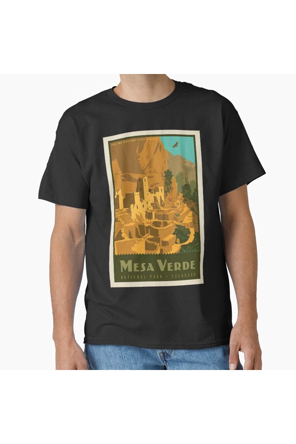 Vintage Mesa Verde National Park Poster, Minimalist Wall Art, National Park Print, Sourvenir Gift, Home Wall Art, Office Wall Decor, No Frame Classic T-Shirt T-Shirt - Perfect T-Shirt For Everyone