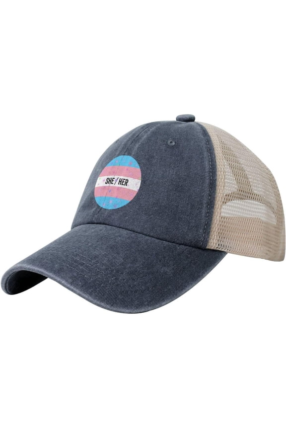 Vintage Mesh Cap LGBT She Her Pronouns Trans Pride Baseball Cap Adjustable Dad Hat Cowboy Trucker Hat,Black