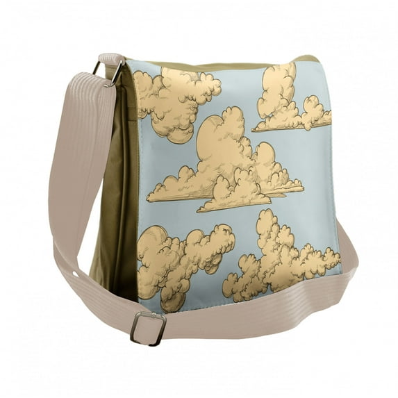 Vintage Messenger Bag, Cartoon Fluffy Clouds Art, Unisex Cross-body, by Ambesonne