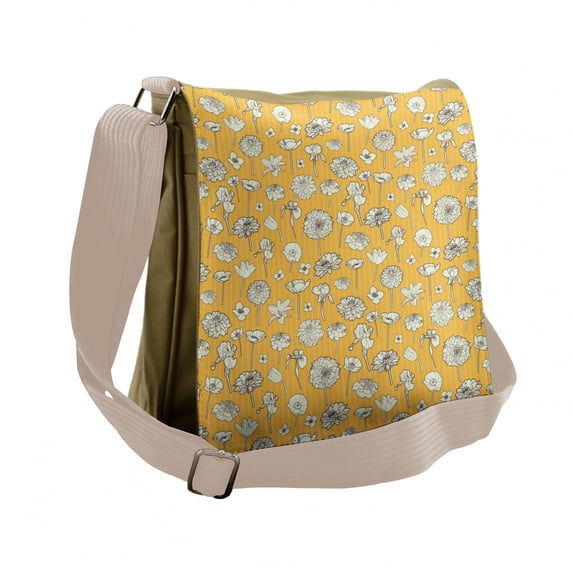 Vintage Messenger Bag, Meadow Flowers on Stripes, Unisex Cross-body, by Ambesonne
