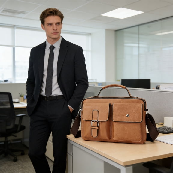 Vintage Messenger Bag for Men,Leather Computer Laptop Bag,Waterproof Briefcases for Men Retro Mens Briefcase Satchel Bag for Work Office Business Travel