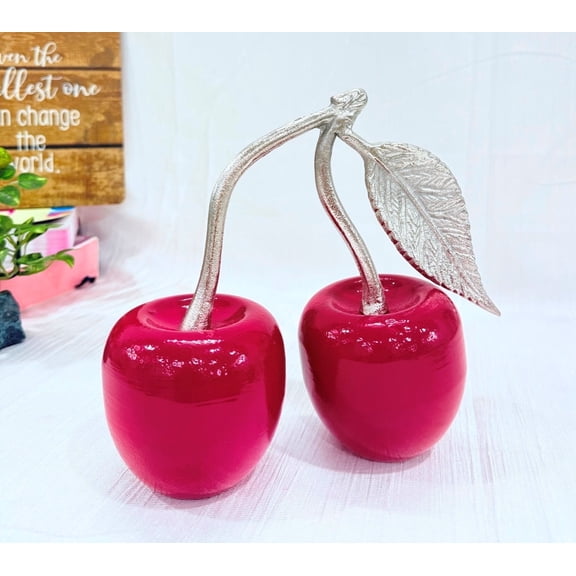 Vintage Metal Apple and Pear Trinket Box, Rustic Brass Fruit sculpture Farmhouse home decor, Gift (Large Apple Red Set