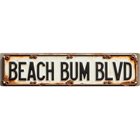 Vintage Metal Art 16*4 Inch BEACH BUM BLVD Beach Coastal Wall Decor