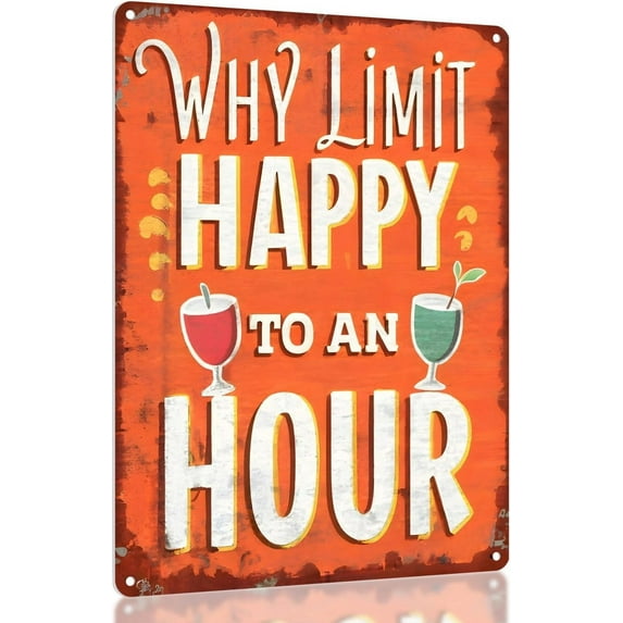 Vintage Metal Bar Sign - Humorous Home Bar Decor, Funny Bar Wall Decor, Beer Drinker Gifts | Cool and Funny Wall Decor for Bar, Basement, Apartment, Garage, Man Cave (Happy Hour)