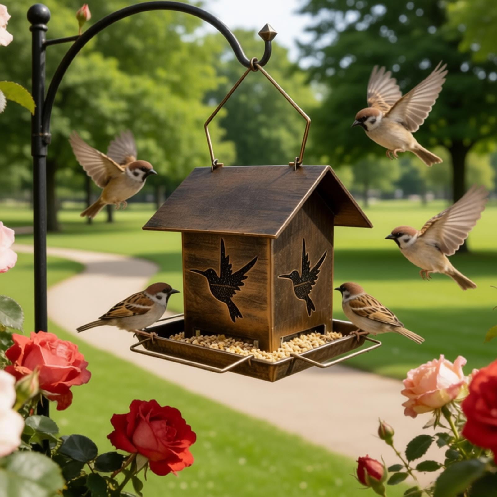 Vintage Metal Bird Feeders, Unique Design Bird Feeder for Outside Squirrel Proof, Attracting Wild Birds for Garden Yard Outside brown
