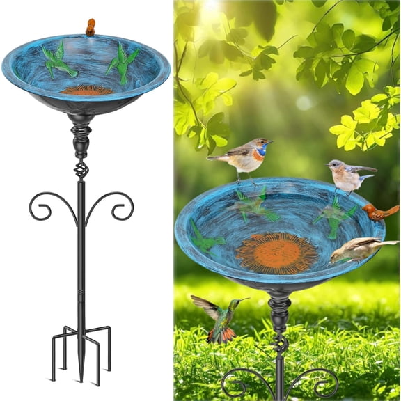Vintage Metal Birdbaths and Birdfeeder for Outside, Freestanding Bowl with Prong Base for Garden Yard Lawn Decor