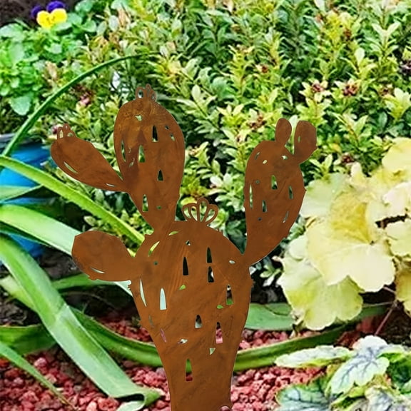 Vintage Metal Cactus Garden Stakes - Rustic Ground Decor, Retro Plant-Themed Outdoor Art, Silhouette Yard Markers for Easter, Spring, Summer & Seasonal Holiday Decoration