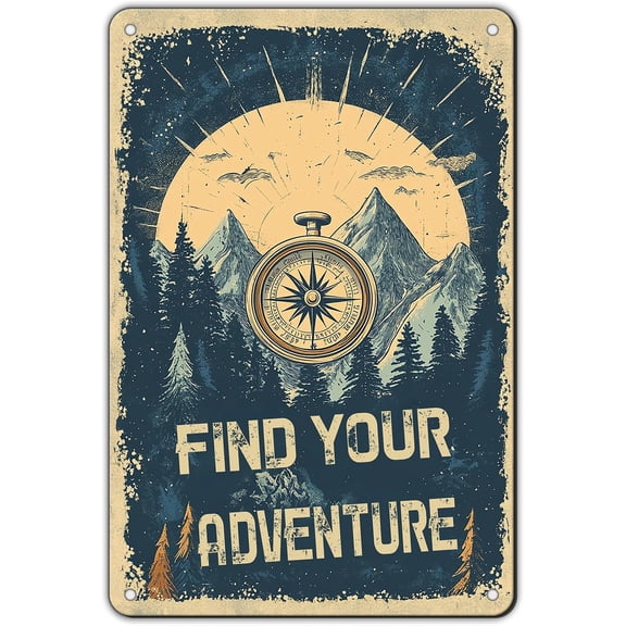 Vintage Metal Camping Adventure Wall Sign Plaque 8x12 Inch Retro Decor for Home Cafe Club