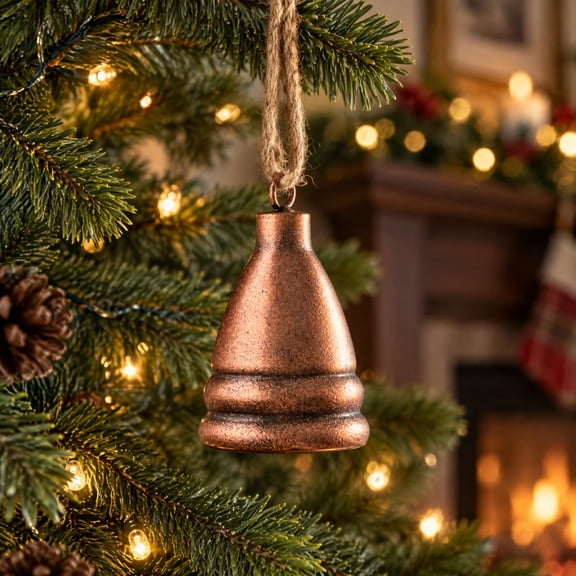 Vintage Metal Christmas Bell Ornament, 4.92 Inch Tiered Distressed Iron With Natural Jute Rope, Hanging For Holiday Tree Door Wall Porch Display, Bronze Finish
