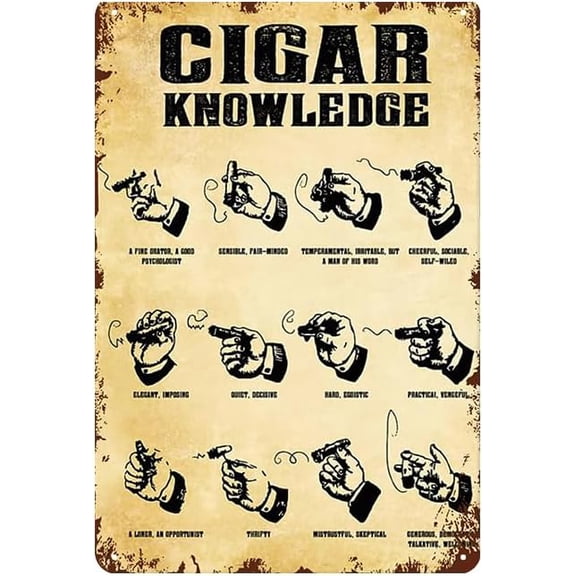 Vintage Metal Cigar Wall Sign, Cigar Knowledge Bar Decor for Man Cave, Garage, Home Bar, Basement, 8 x 12 Inch