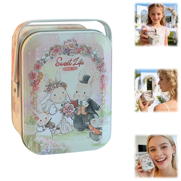 Vintage Metal Cookie Tin with Lid, Empty Cookie Packing Box & Candy Container Jar with Handle, Decorative Metal Tin Box for Wedding, Easter, Christmas & Treats, Storage for Cookies, Snacks & Gifts