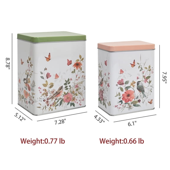Vintage Metal Cookie Tins with Lids, Set of 2 Storage Containers for Kitchen Pantry, Gift Giving for Christmas Holidays, Decorative Box for Cookies, Candy, Snacks, Treats