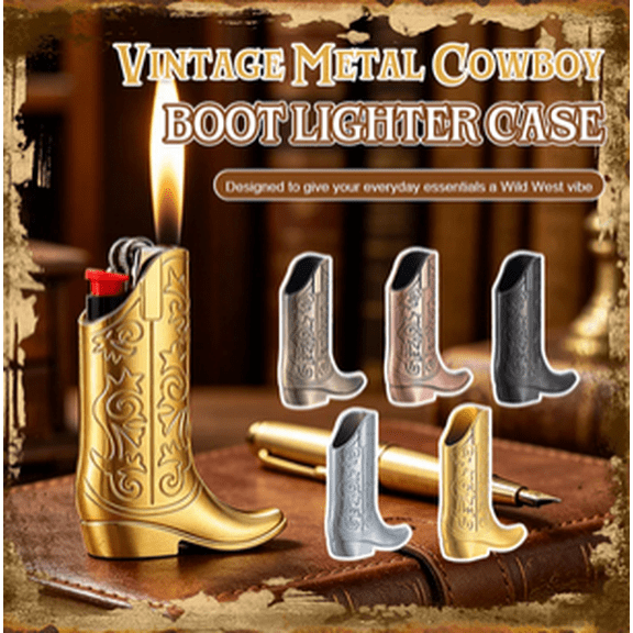 Vintage Metal Cowboy Boot Lighter Case Iconic Western Boot Silhouette With Tactile Vintage Feel For Pocket Essentials Coffee Table Display And Conversation Starting
