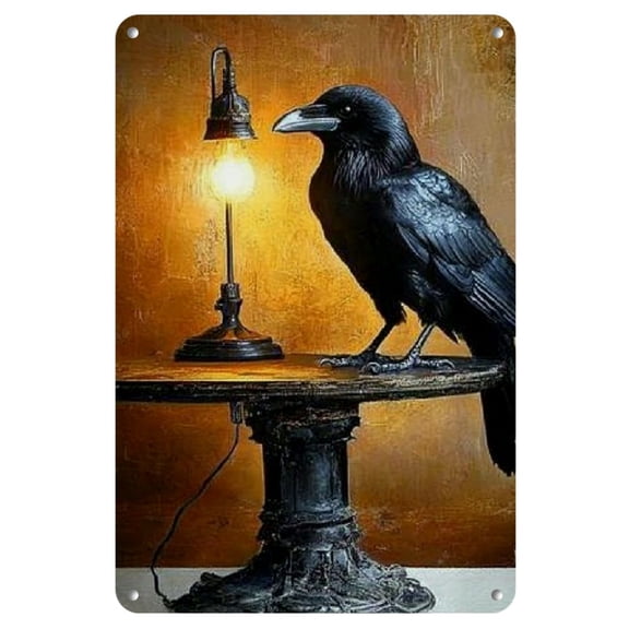 Vintage Metal Crow Wall Art with Warm Light, 8x12 Inch - Stylish Iron Decor for Home, Office, Bar, and Modern Interiors, Wall Decor