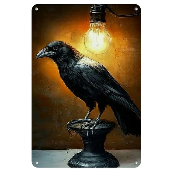 Vintage Metal Crow Wall Art with Warm Light, 8x12 Inch - Stylish Iron Decor for Home, Office, Bar, and Modern Interiors, Wall Decor